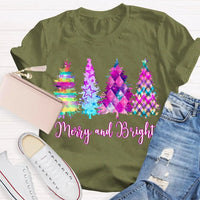 Colorful Tie-Dye Holiday T-Shirt, Merry and Bright Christmas Tree Shirt, Retro Christmas Graphic Tee, Festive Holiday Season Shirt