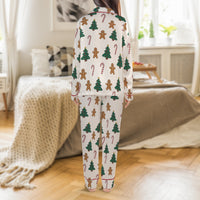 Candy Cane Holiday Pajamas, Christmas Gingerbread Satin Pajama Set, Adorable Cookie Satin Pajama Set, Winter Loungewear, Holiday Present for Women