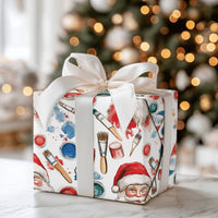 Watercolor Christmas Gift Wrap, Artist Santa Wrapping Paper, Paintbrush Holiday Wrapping Paper, Art Supplies Gift Wrap Roll