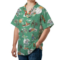 Tropical Christmas Reindeer Shirt, Surfing Santa Hawaiian Shirt, Humorous Holiday Beach Button Up Shirt, Xmas Party Vacation Shirt for Men