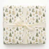 Green and Gold Pine Gift Wrap, Watercolor Christmas Tree Wrapping Paper, Elegant Holiday Present Wrap, Rustic Winter Forest Present Paper