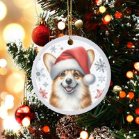 Santa Hat Dog Ceramic Ornament, Corgi Christmas Ornament, Personalized Dog Holiday Ornament, Puppy Xmas Tree Decor, Dog Lover Christmas Present