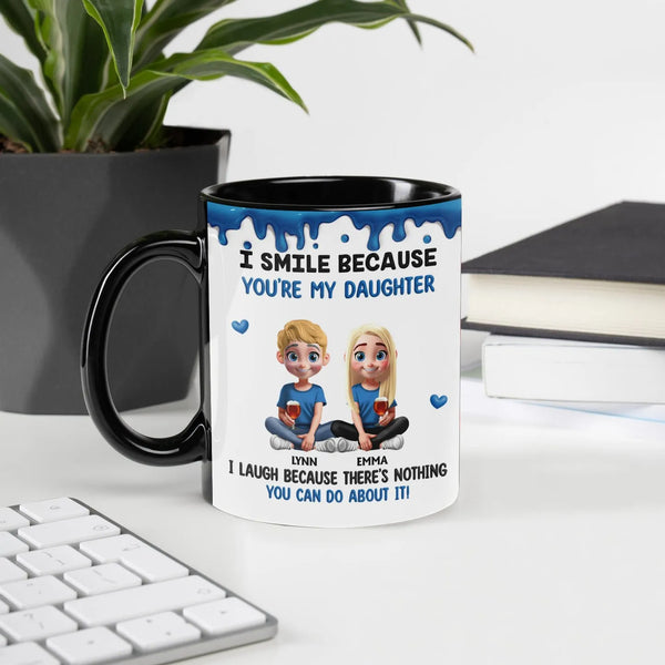 Personalized Cartoon Sisters Blue Paint Drip Mug, Humorous Daughter Ceramic Mug, Humorous Coffee Cup, Birthday Christmas Pres
