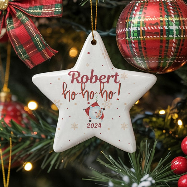 Custom Name and Year Christmas Star Ornament, Personalized Star Ornament, Ceramic Holiday Star Decor, Family Keepsake Christm