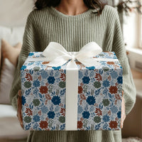 Festive Botanical Holiday Gift Wrap, Winter Poinsettia Christmas Wrapping Paper, Blue Floral Wrapping Paper, Holiday Wrapping Paper Roll