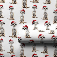 Adorable Santa Hat Gift Wrap, Meerkat Christmas Wrapping Paper, Festive Animal Wrapping Paper, Holiday Meerkat Gift Wrap Roll
