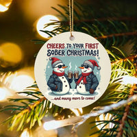 Snowman Coffee Toast Recovery Ornament, First Sober Christmas Ornament, Ceramic Sobriety Keepsake Ornament, Clean and Sober Holiday Present