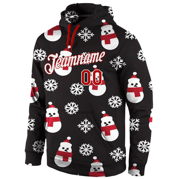 3D Holiday Winter Hoodie, Custom Christmas Snowman Pullover Hoodie, Stitched Name Number Sweatshirt Hoodie, Xmas Sports Fan P
