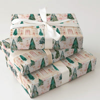 Watercolor Winter Forest Gift Wrap, Taj Mahal Christmas Wrapping Paper, Snowy India Landmark Wrapping Paper, Unique Holiday Gift Wrap