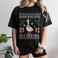 Humorous Goose Christmas Shirt, Overstimulated Yet Festive Goose T-Shirt, Ugly Sweater Goose Graphic Tee, Relatable Holiday T-Shirt Present