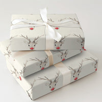 Watercolor Reindeer Wrapping Paper, Red Nosed Reindeer Wrapping Paper, Rustic Holiday Gift Wrap, Christmas Present Wrapping Paper