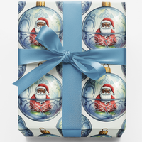 Baroque Christmas Gift Wrap, Santa Ornaments Wrapping Paper, Vintage Santa Holiday Present Paper, Glass Ornament Wrapping Paper, Xmas Gift Wrap