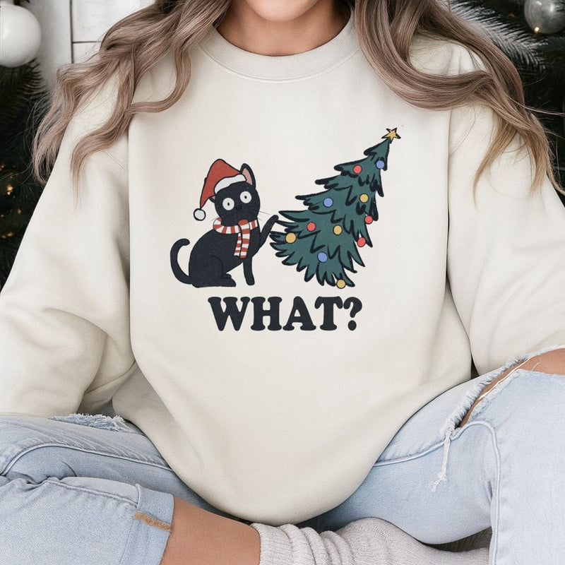 What Mischievous Black Cat Sweater, Humorous Christmas Cat Sweatshirt, Adorable Holiday Cat Crewneck, Xmas Cat Pullover, Pet Lover Christmas Present