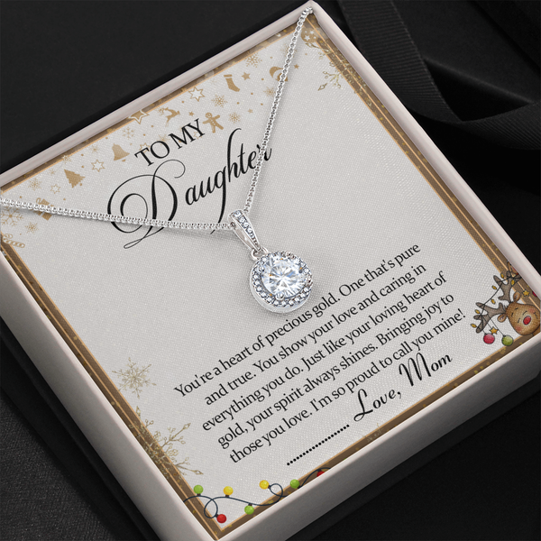 Eternal Hope Cushion Cut Cubic Zirconia Pendant, To My Daughter Necklace, White Gold Stainless Steel Chain, Christmas Birthda