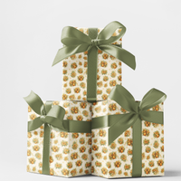 Golden Ornaments Gift Wrap, Vintage Christmas Wrapping Paper, Botanical Pine Tree Present Wrap, Elegant Holiday Gift Wrapping Paper Roll