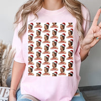 Christmas Graphic Shirt, Retro Santa Hat Pattern T-Shirt, Festive Santa Claus Holiday Tee, Adorable Vintage Christmas Pattern T-Shirt, Xmas Present