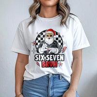 Humorous Rockstar Santa Holiday Tee, Six Seven Bruh Christmas T-Shirt, Viral Meme Graphic Shirt, Sarcastic Internet Humor Xmas T-Shirt