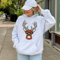 Humorous Christmas Deer Hoodie, Merry Dude Reindeer Hoodie, Xmas Lights Reindeer Graphic Hoodie, Holiday Season Pullover, Winter Holiday Present