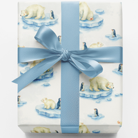 Winter Animals Holiday Gift Wrap, Polar Bear Penguin Wrapping Paper, Festive Christmas Present Paper, Adorable Arctic Animal Wrapping Paper