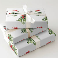 Watercolor Mistletoe and Red Bow Gift Wrap, Christmas Mouse Wrapping Paper, Adorable Winter Animal Wrapping Paper, Festive Holiday Gift Wrap