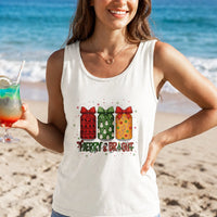 Holiday Water Bottles Bows Graphic Shirt, Merry & Bright Christmas Tank Top, Festive Sleeveless Tee, Holiday Season Present for Her