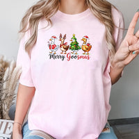 Humorous Christmas Silly Goose Graphic Tee, Merry Goosmas T-Shirt, Adorable Farm Animal Holiday Shirt, Retro Festive Season Xmas Top