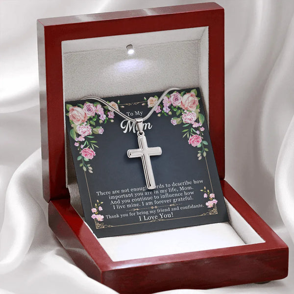 Stainless Steel Religious Cross Pendant Necklace, Artisan Cross Necklace for Mom, Christian Faith Cross Necklace, Christmas P