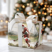 Ice Skating Santa Holiday Gift Wrap, Hockey Santa Christmas Wrapping Paper, Sports Christmas Wrapping Paper, Ice Hockey Player Present Paper
