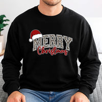 Retro Holiday Santa Hat Crewneck, Merry Christmas Leopard Print Sweatshirt, Leopard Christmas Pullover Sweater, Winter Holiday Present for Her