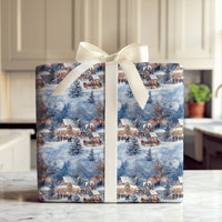 Watercolor Winter Town Gift Wrap, Snowy Village Christmas Wrapping Paper, Illuminated House Holiday Wrapping Paper, Comfy Festive Gift Wrap