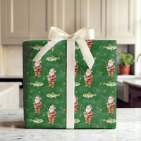 Angler Christmas Gift Wrap, Trout Fishing Santa Wrapping Paper, Dark Green Outdoors Wrapping Paper, Fisherman Holiday Gift Wrap Roll