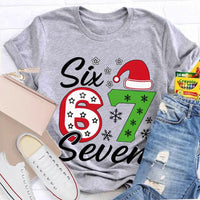 Festive Holiday Graphic Tee, Christmas Santa Hats Snowflakes T-Shirt, Adorable Winter Xmas Party Shirt, Retro Santa Snowflake Graphic T-Shirt