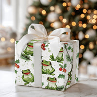 Holly Berry Animal Gift Wrap Roll, Adorable Frog Christmas Wrapping Paper, Whimsical Holiday Wrapping Paper, Adorable Amphibian Kids Gift Wrap