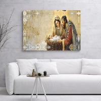 Holy Family Christmas Canvas Print, Nativity Scene Canvas Wall Art, Religious Christian Canvas Artwork, Manger Scene Holiday Wall Decor