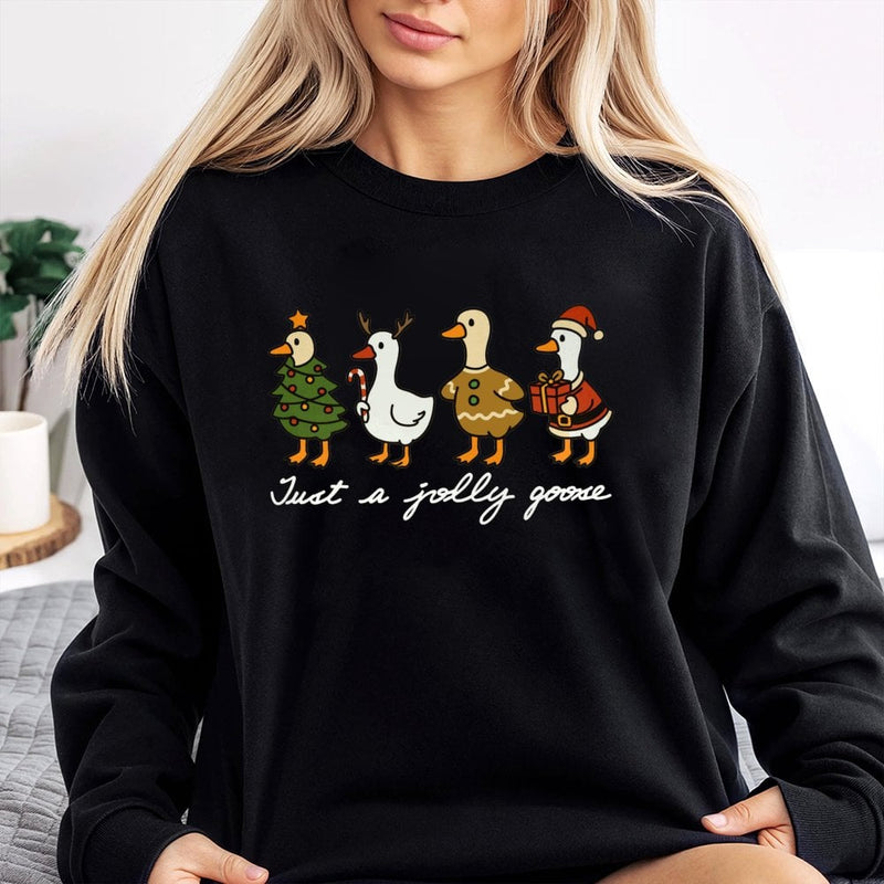 Humorous Holiday Duck Sweatshirt, Jolly Goose Christmas Sweatshirt, Adorable Xmas Animal Crewneck, Festive Goose Graphic Sweatshirt, Winter Present