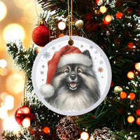 Santa Hat Keeshond Christmas Ornament, Keeshond Dog Ceramic Ornament, Adorable Dog Lover Holiday Decor, Festive Puppy Keepsake Tree Ornament