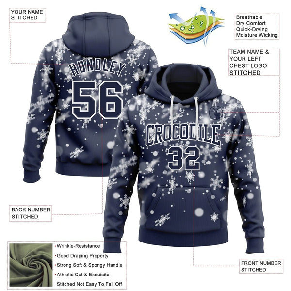 Christmas Sports Pullover Hoodie, Custom Navy Snowflake Hoodie, Personalized Name and Number Hoodie, Holiday Team Sweatshirt,