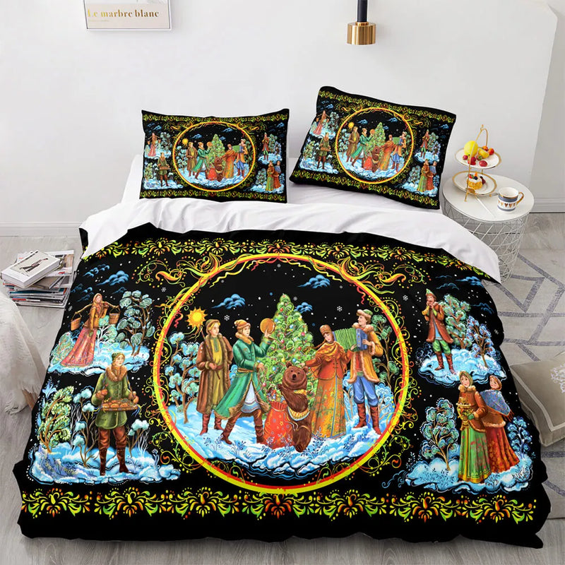 3D Holiday Scene Bedding Set, Christmas Script Duvet Cover Set, Festive Winter Typography Quilt Cover, Xmas Bedroom Decor Duvet Cover