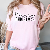 Minimalist Typographic Script Tee, Merry Christmas T-Shirt, Festive Holiday Season Shirt, Adorable Christmas Eve Graphic Top Present for Her