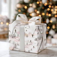 Country Landscape Christmas Gift Wrap, Winter Toile Hunting Scene Wrapping Paper, Rustic Scenic Wrapping Paper Roll, Elegant Present Wrap
