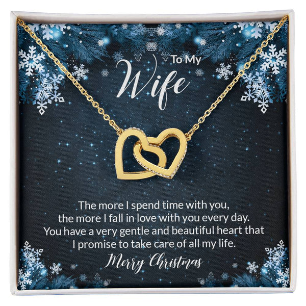 Cubic Zirconia Heart Pendant, Wife Interlocking Hearts Necklace, Surgical Steel Necklace, Romantic Christmas Jewelry Present