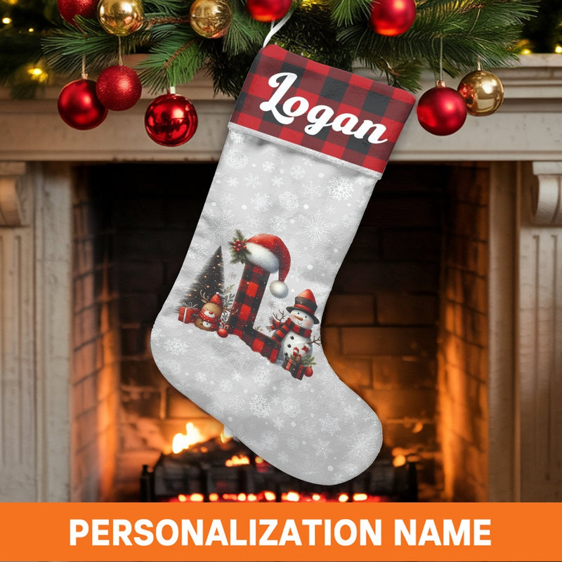 Initial Holiday Stocking, Monogram Letter L Christmas Stocking, Personalized Christmas Stocking, Custom Name Stocking