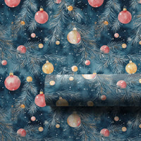 Dark Teal Christmas Gift Wrap, Red and Gold Ornament Wrapping Paper, Watercolor Pine Branch Wrapping Paper, Holiday Present Wrapping Paper