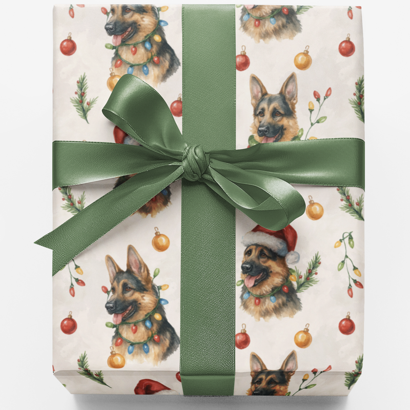 Festive Dog Holiday Gift Wrap, German Shepherd Christmas Wrapping Paper, Adorable Puppy Christmas Wrapping Paper, Dog Lover Present Paper Roll