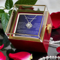Daughter Love Knot Pendant, Love Knot Necklace for Daughter, CZ Crystal Love Knot Necklace, Rotating Rose Box Jewelry, Christmas Present