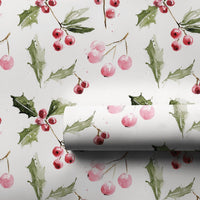 Berries Holiday Wrapping Paper, Watercolor Holly Wrapping Paper, Christmas Wrapping Paper Roll, Botanical Gift Wrap, Festive Present Wrap