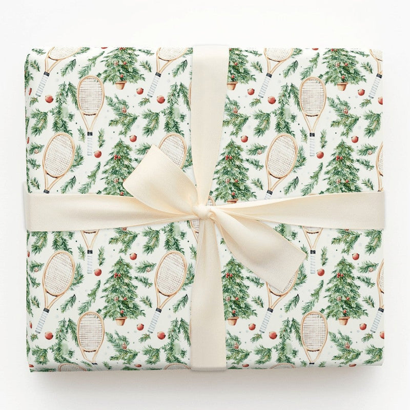 Vintage Tennis Racket Gift Wrap, Tennis Christmas Wrapping Paper, Holiday Tree Present Paper, Tennis Lover Xmas Gift Wrap, Sports Coach Present