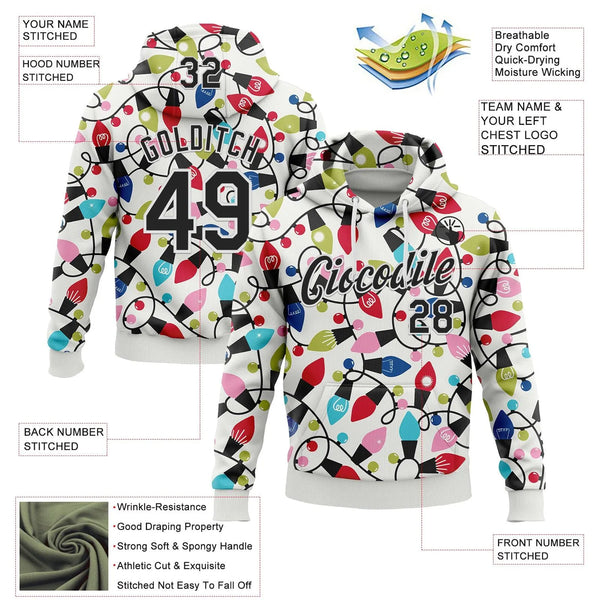 3D Festive Light Hoodie, Custom Christmas Pullover Hoodie, Personalized Sports Sweatshirt, Custom Name Number Hoodie, Holiday