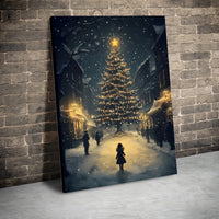 Winter Tree Landscape Christmas Poster, Christmas Village Snowy Night Wall Art, Festive Holiday Home Decor, Digital Download Print