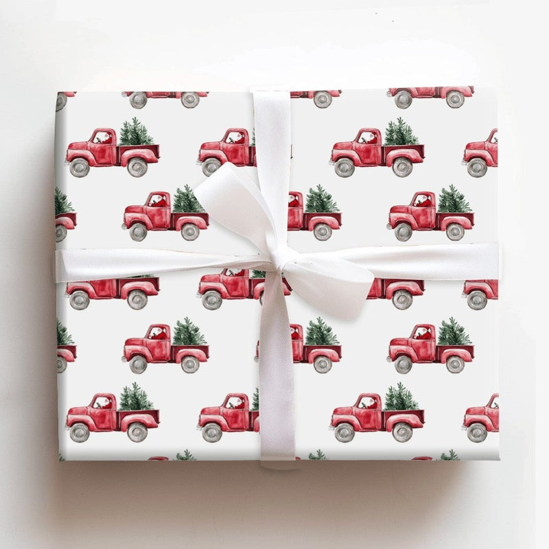 Santa Driving Pickup Gift Wrap, Vintage Red Truck Christmas Wrapping Paper, Farmhouse Holiday Wrapping Paper, Rustic Christmas Gift Wrap